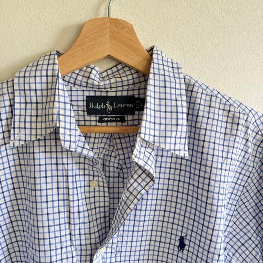 Ralph Lauren white/blue checkered button-up shirt